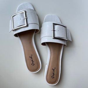 Lulu’s White Crocodile Slide Sandals